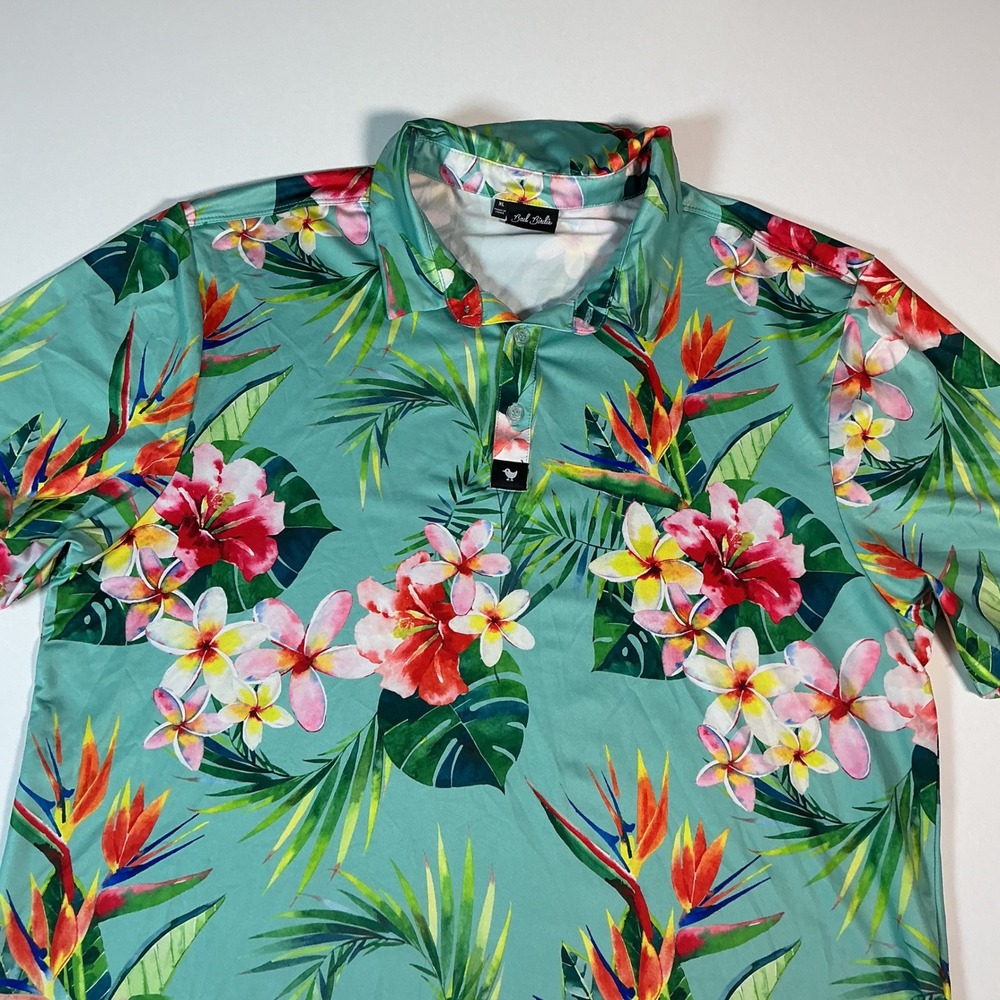 Ba Birdie Tropics Men's Golf Polo Shirt Mint Green Floral Size XL